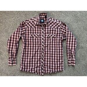 Resistol University Fit RU Red plaid pearl snap shirt western Cowboy size XL